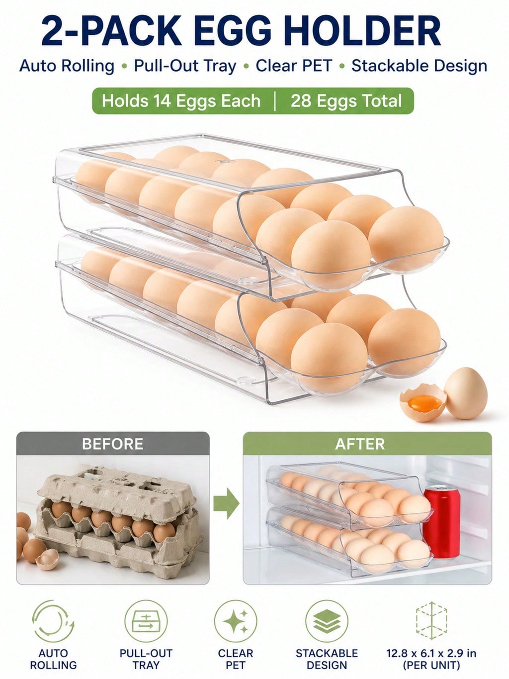 Meal Prep Egg - Paquete de 2 Porta Huevos Automáticos